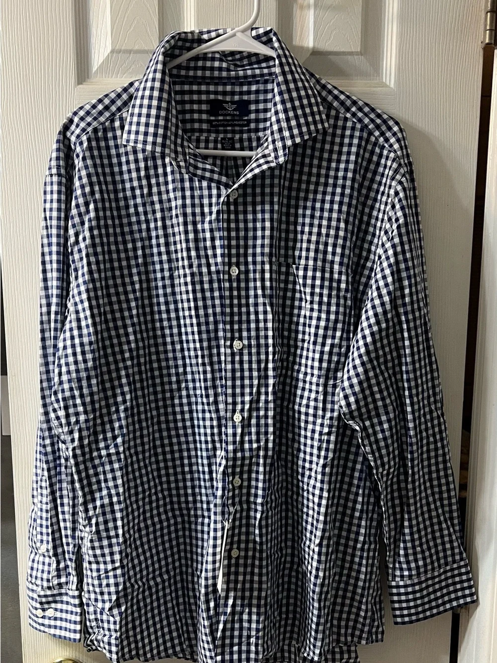 Dockers Men's Large Navy and White Gingham Button-Down Shirt NWT